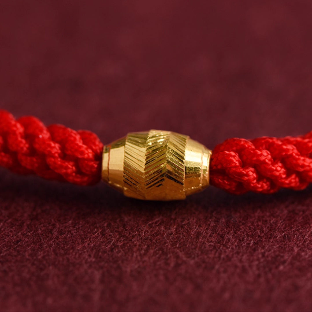 24k Solid 999 Gold Lucky Beads Red Rope Bracelet for Men and Women Blessing and Peace Braided Bracelet