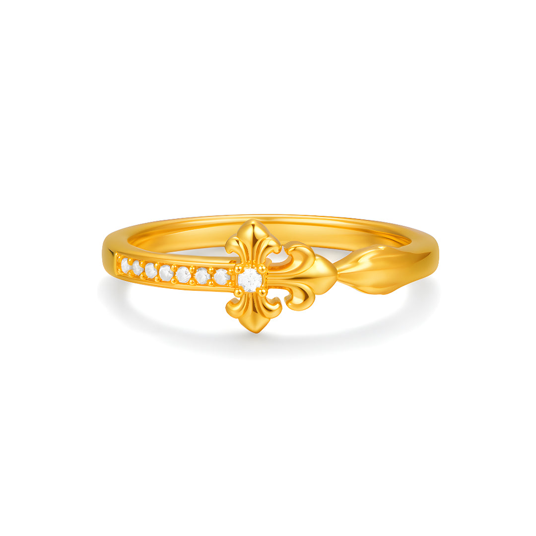 24k Pure Gold 5D Hard Gold Cross Zircon Band Stacking Ring - Gypsophila Co.