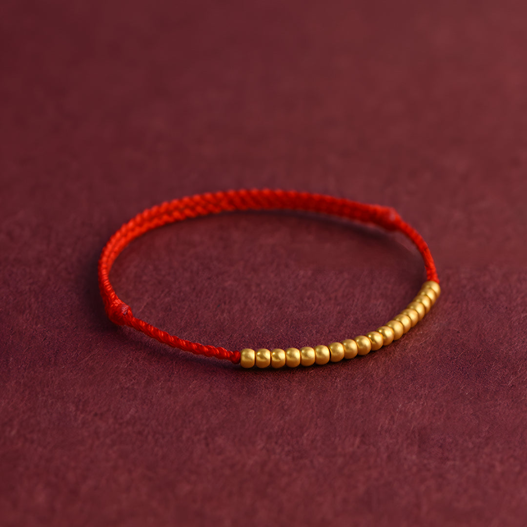 24k Solid 999 Gold Beads Red Rope Bracelet for Men and Women Blessing and Peace Braided Bracelet