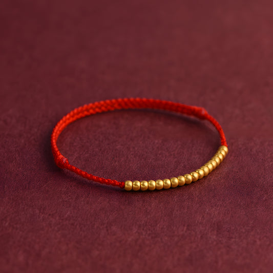 24k Solid 999 Gold Beads Red Rope Bracelet for Men and Women Blessing and Peace Braided Bracelet
