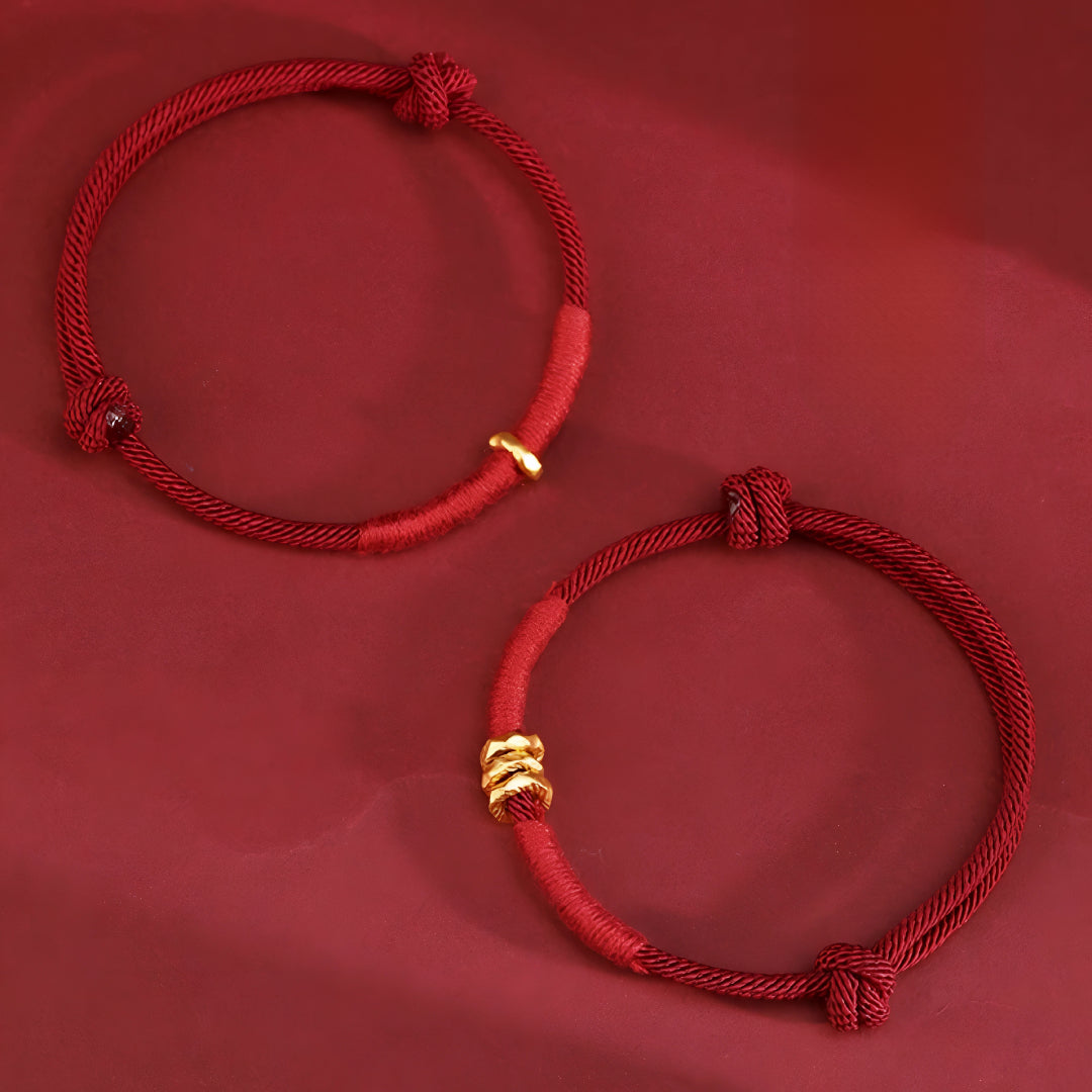 24k Solid 999 Gold Blessing Beads with Red String Braided Rope Bracelet and Anklet for Good Luck