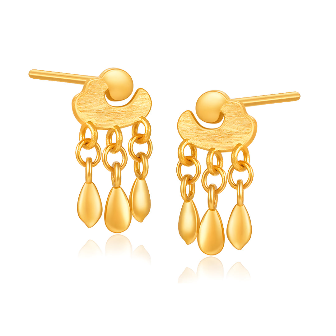 24K Real Gold Clouds and Raindrops Stud Earrings