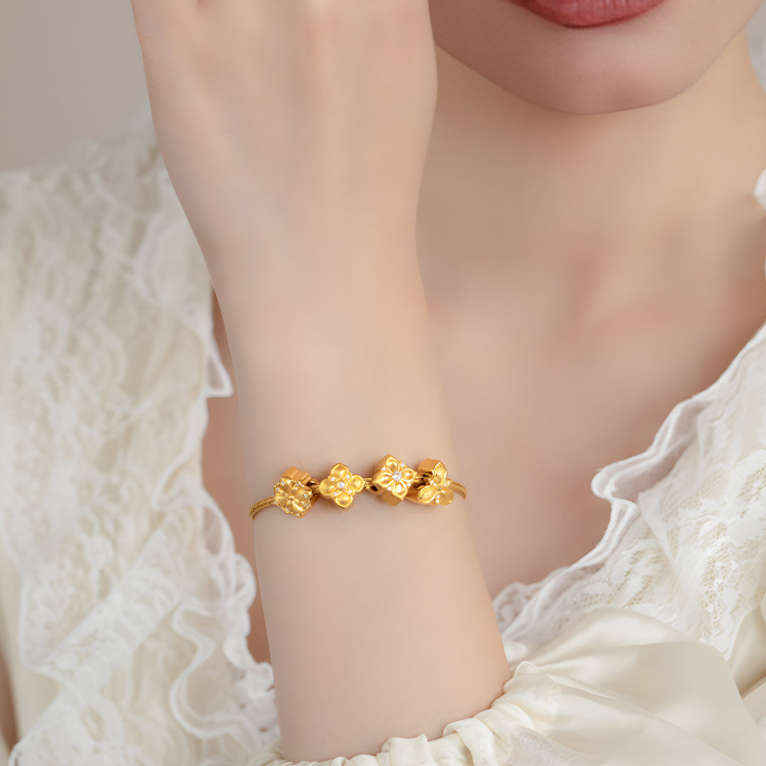 24k Real Gold Charm Zircon Clover Flower D.I.Y Pendant - Gypsophila Co.