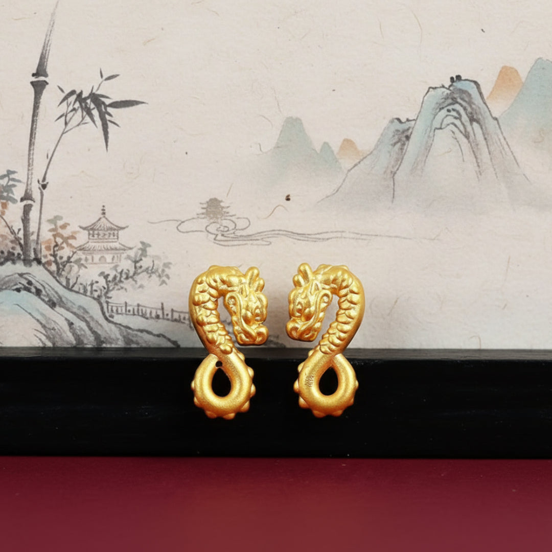 24k 999 Pure Gold 3D Hard Gold Zodiac Dragon Hook D.I.Y Charm Buckle