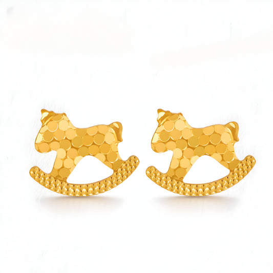 24K Pure Gold Shinning Rocking Horse Stud Earrings - Gypsophila Co.