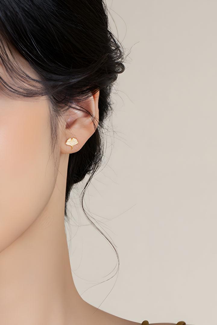 28k Pure Gold Ginkgo biloba Leaf Stud Earrings - Gypsophila Co.