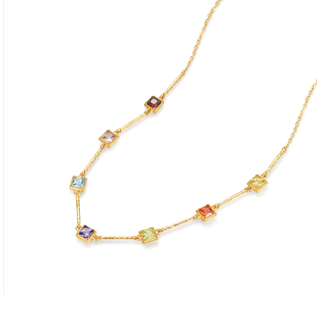 18K Real Gold Zircon Rainbow Cube Necklace - Gypsophila Co.
