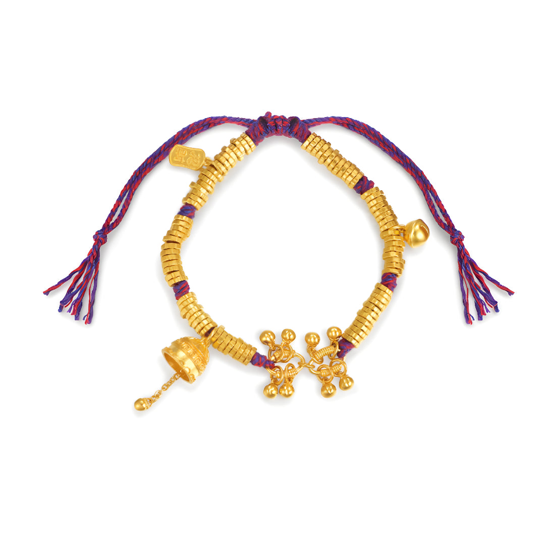 24K Pure Gold Peace Bell winding Lucky beads Rope Braided bracelet - Gypsophila Co.