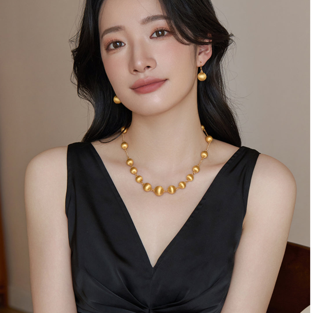 24K Real Gold earrings 5D Hard Gold brushed gold Ball Hoop Earrings