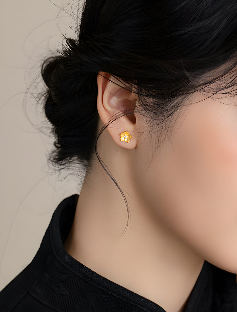 24k Pure Gold Cherry Blossom Flower Stud Earrings - Gypsophila Co.