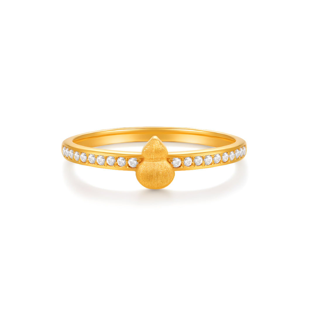 24K Pure Gold Fortune and Luck Gold Ring 5G Brushed Gourd Charm Ring