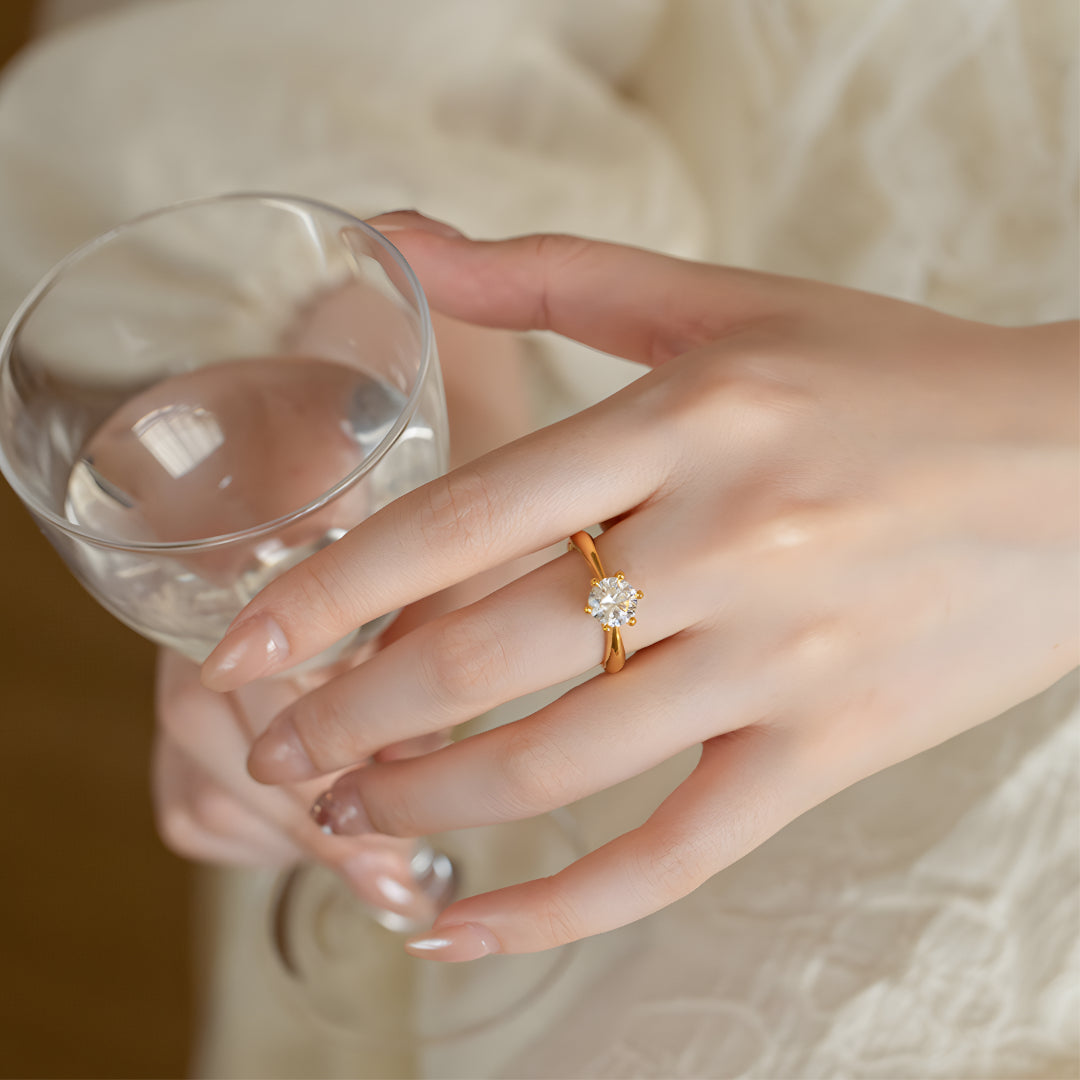 24K Classic Minimal Style Wedding Proposal Bride Band Ring