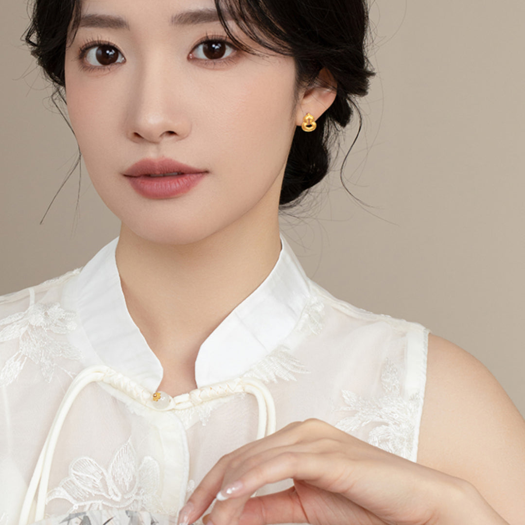 24K 5G Gold Sparkling Lucky Gourd Stud Earrings