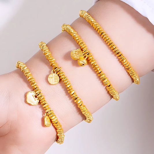 24k Pure 999 Gold Beads with Elastic Cord Bracelet Great Gift Idea