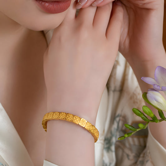 24K Pure Gold Square Carved Bracelet - Gypsophila Co.