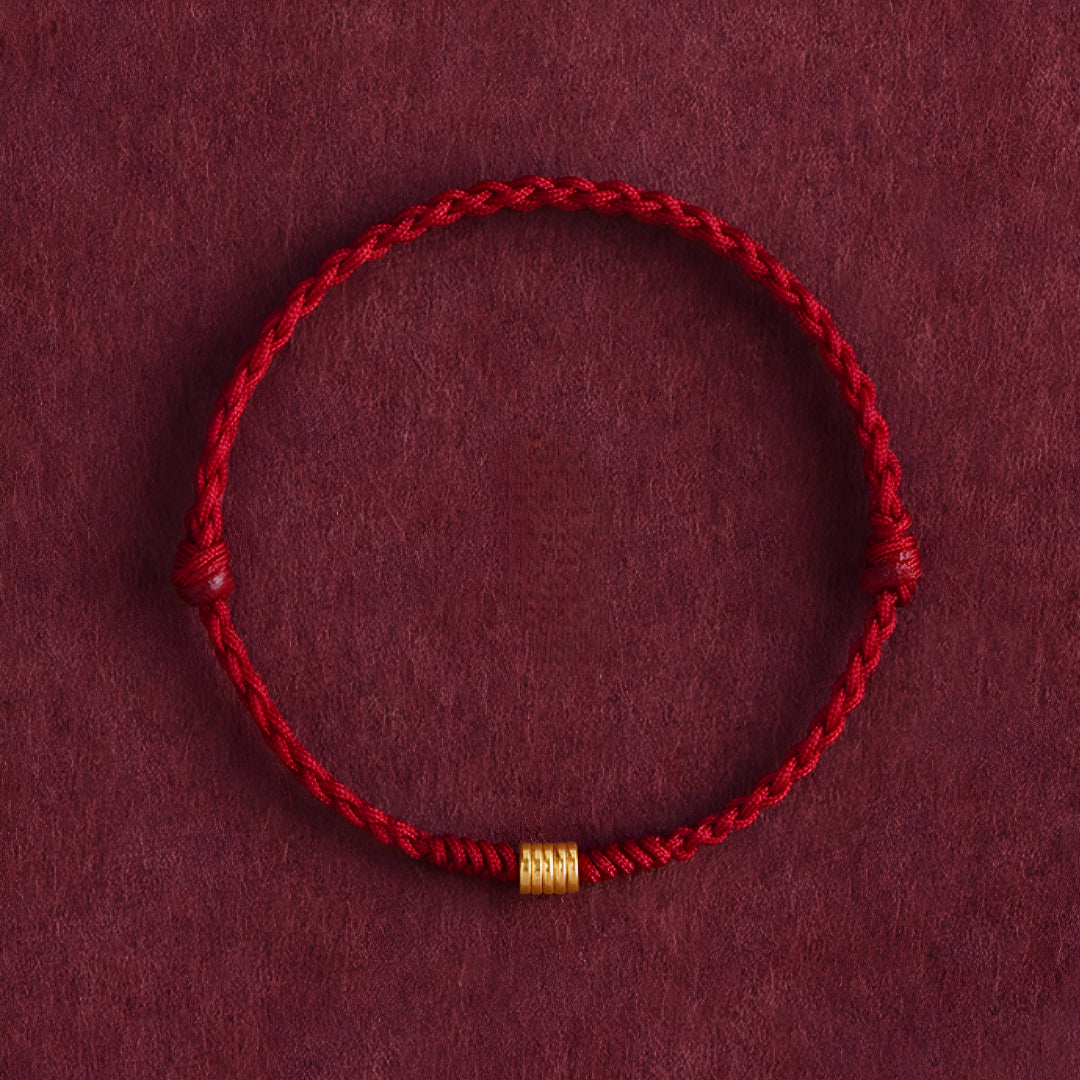24k Solid Gold 999 Gold Round Circle beads Red Rope Braided Bracelet Men and Women Bracelet