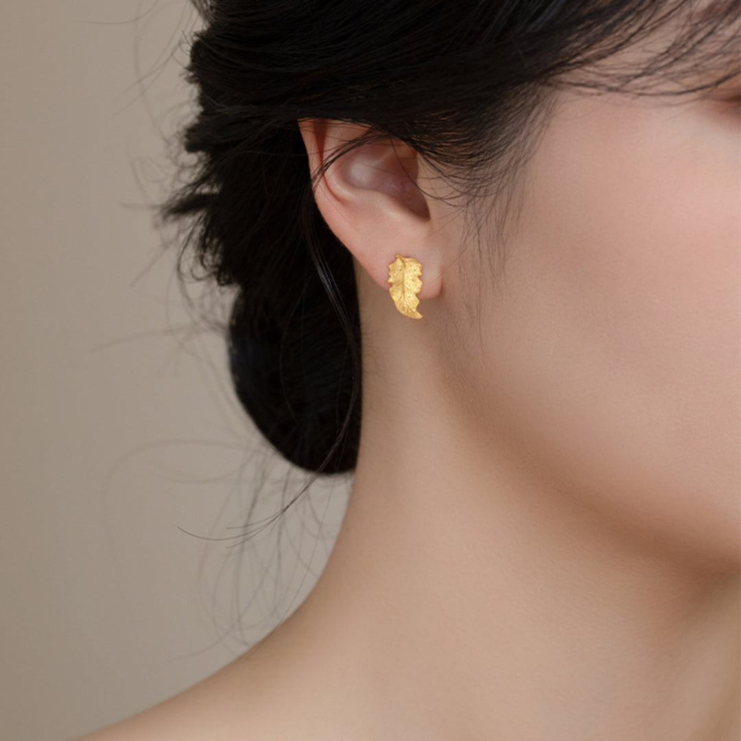24K Pure Gold Autumn Leaf Stud Earrings - Gypsophila Co.