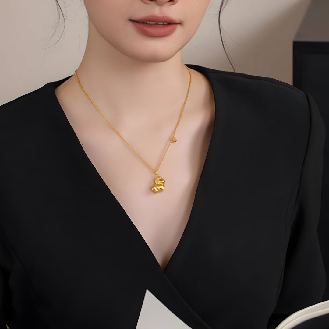 24k Real Gold Zodiac Year of Horse Enamel Pendant