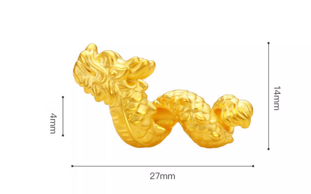 24K 999 Pure Gold 3D Hard Gold Zodiac Dragon entwined around Pillars Good Luck Charm D.I.Y Pendant