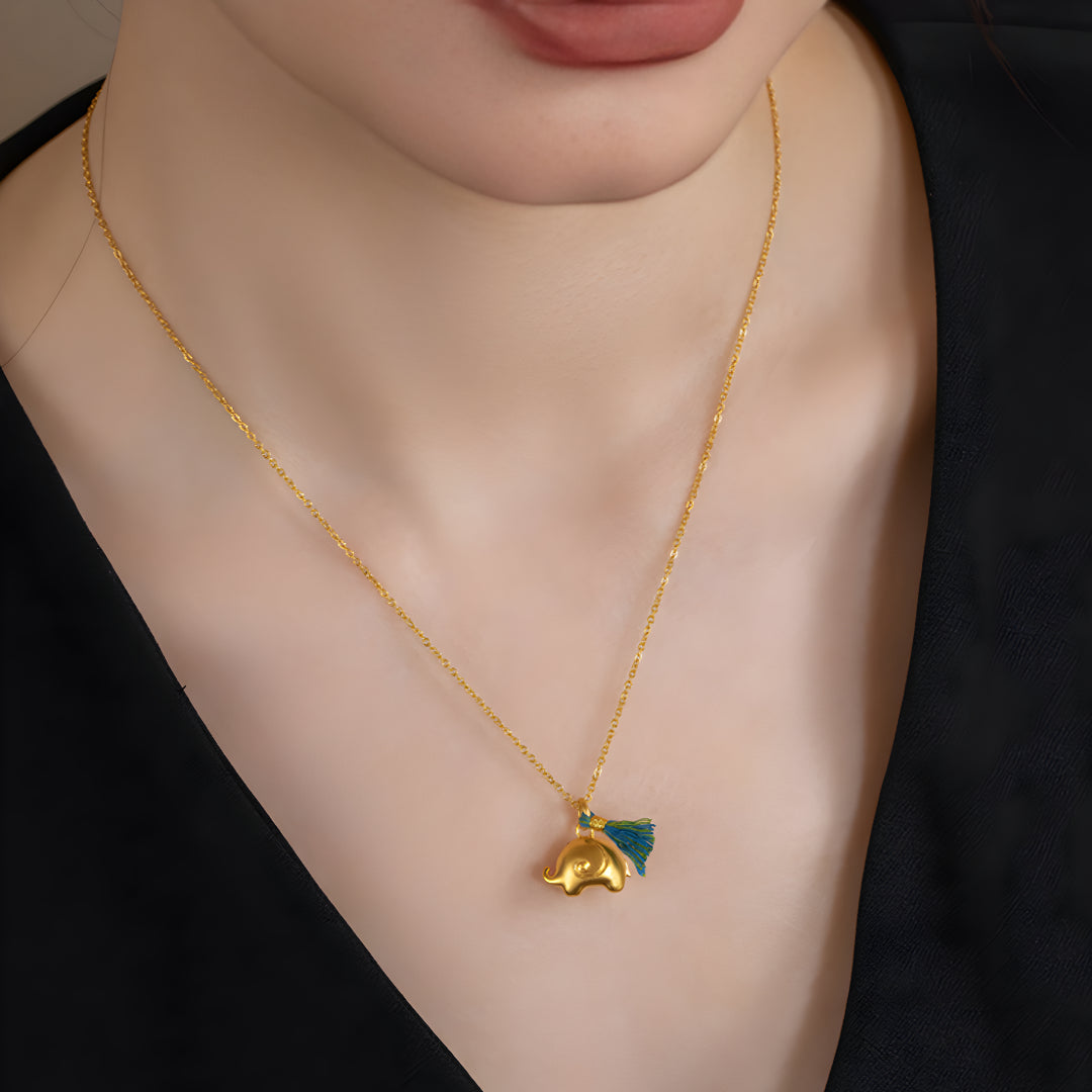 24K Real Gold Cute Elephant Pendant