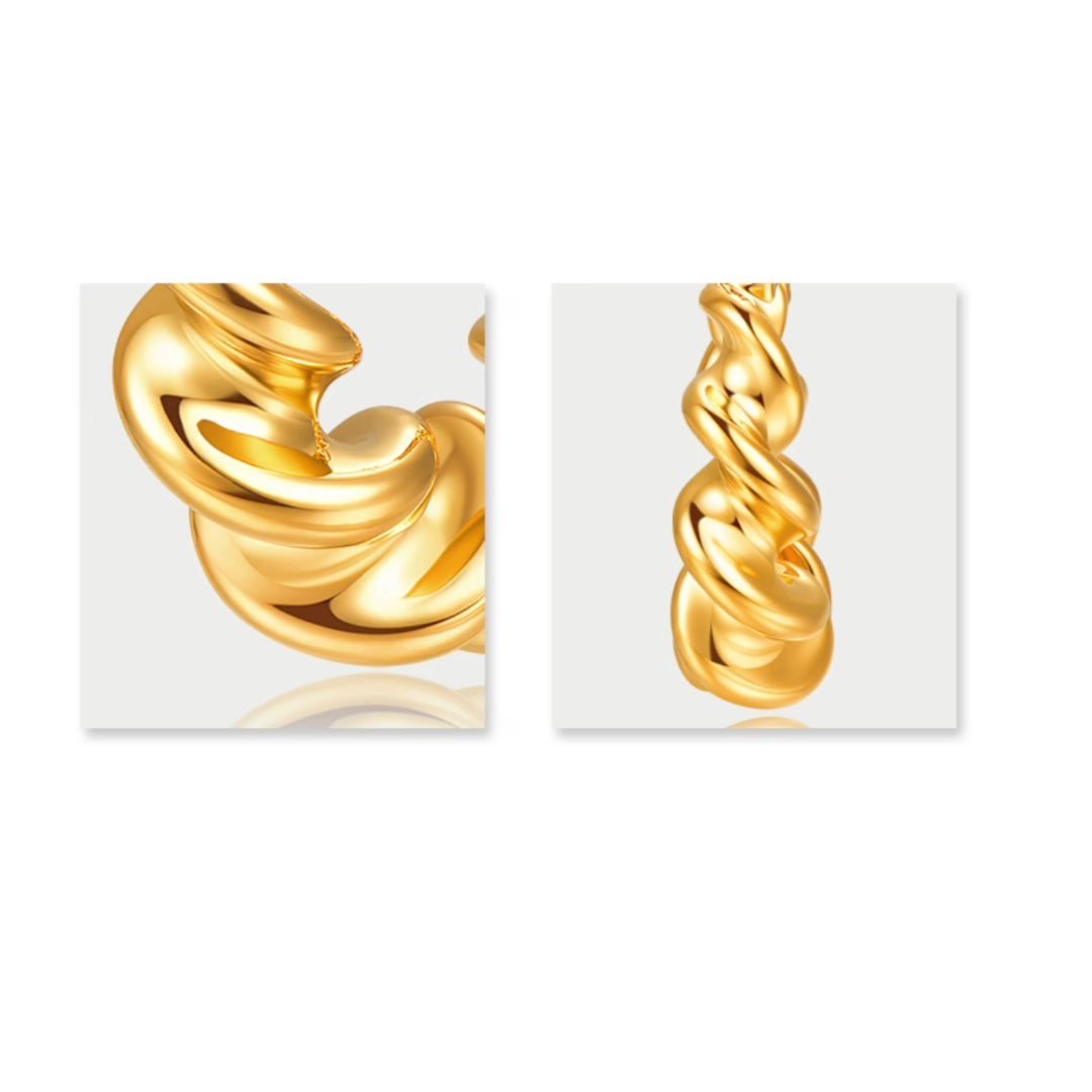 24K Real Gold Minimal Twist Hoop Earrings