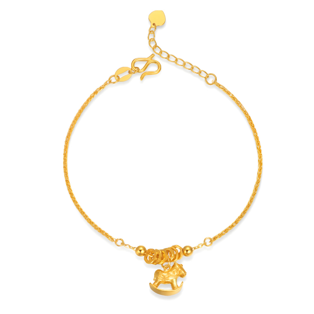 24K Pure Gold 5G Gold Pendant Trojan Rocking Horse Bracelet Bring Wealth - Gypsophila Co.