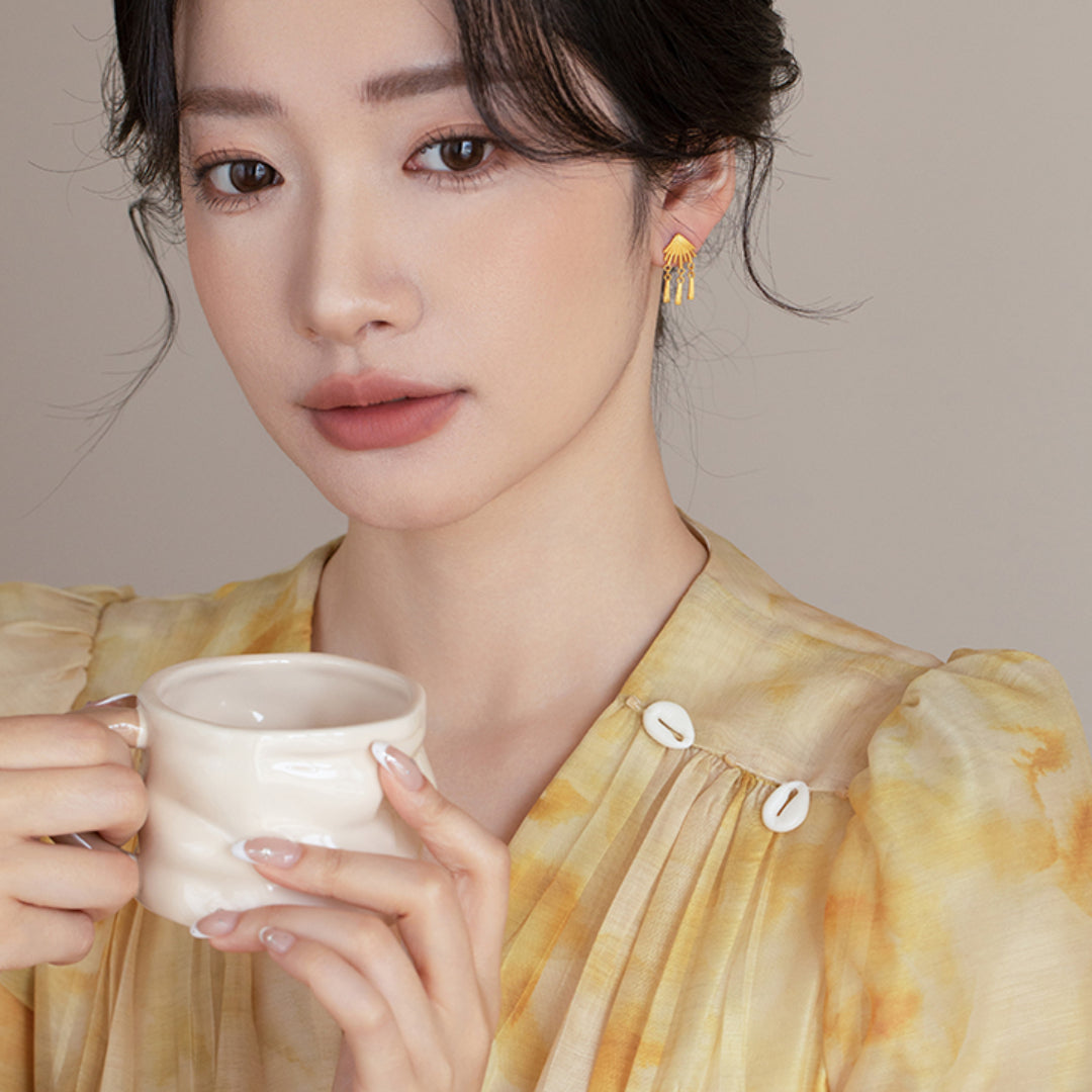 24K Little Jellyfish Gold Earrings Pure Gold Summer Ocean Style Stud Earrings