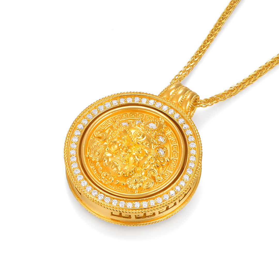 24K Pure Gold God of Wealth Round Pendant Charm Necklace - Gypsophila Co.