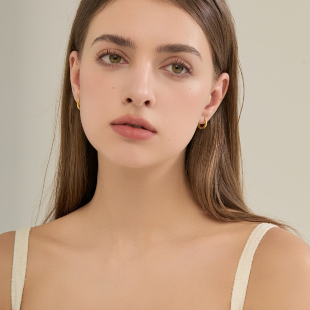 18K Real Gold Shinning Minimal Hoop Earrings
