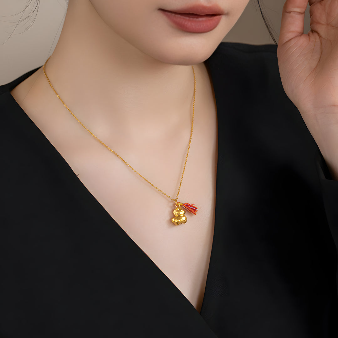 24k Real Gold Zodiac Year of Horse with Tassel Pendant