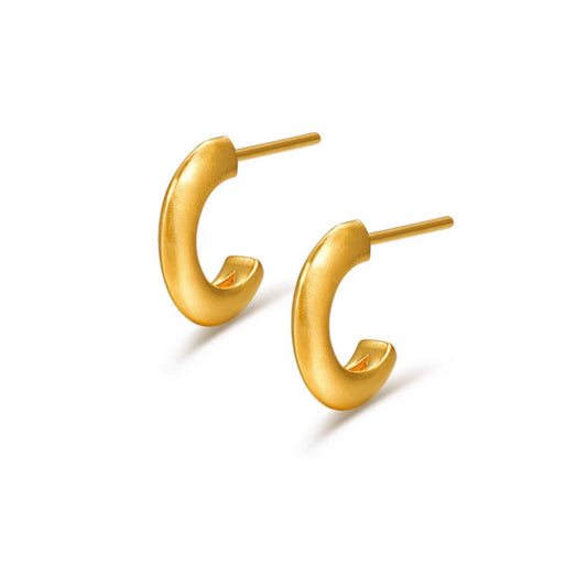 24K Real Gold Half C shape Stud Earrings