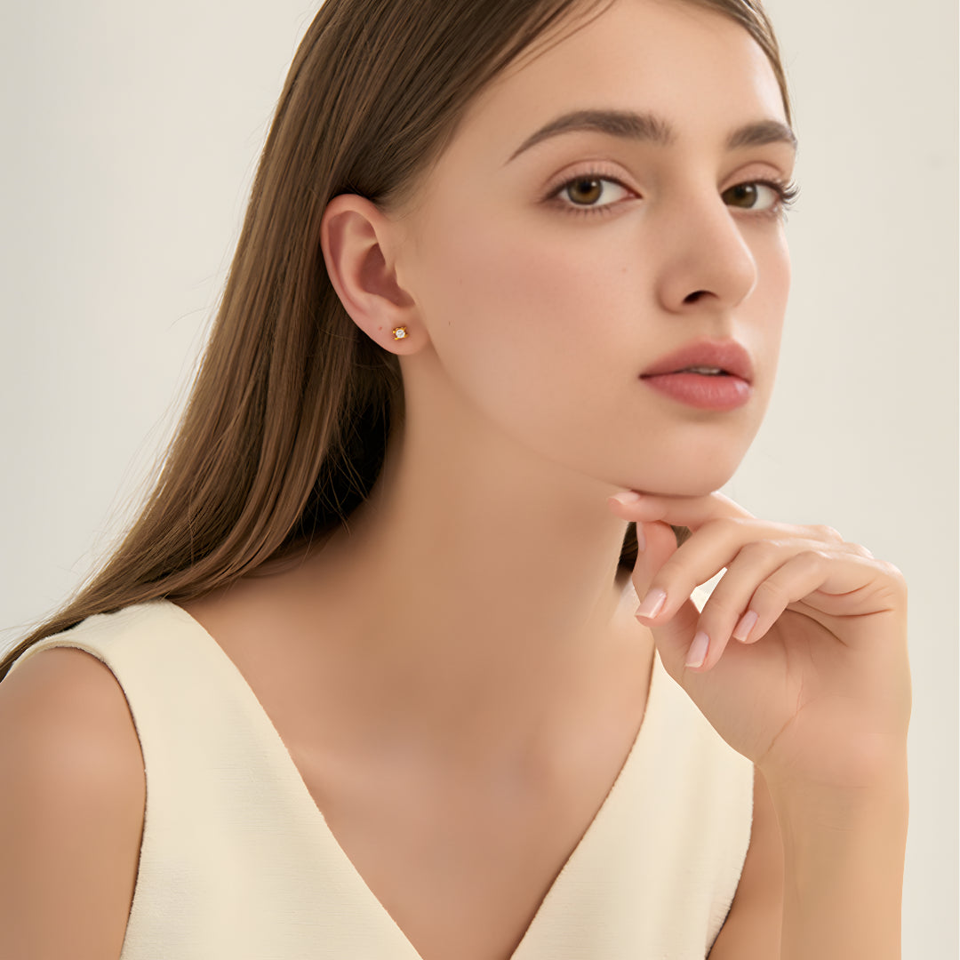 18k Real Gold Classic Stud Earrings