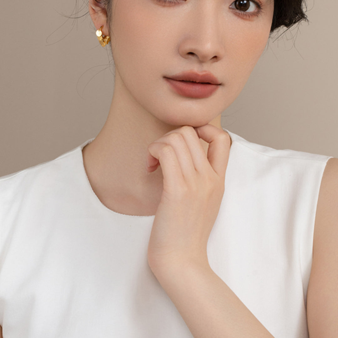 18K Round Tassels Stylish Minimal Hoop Earrings