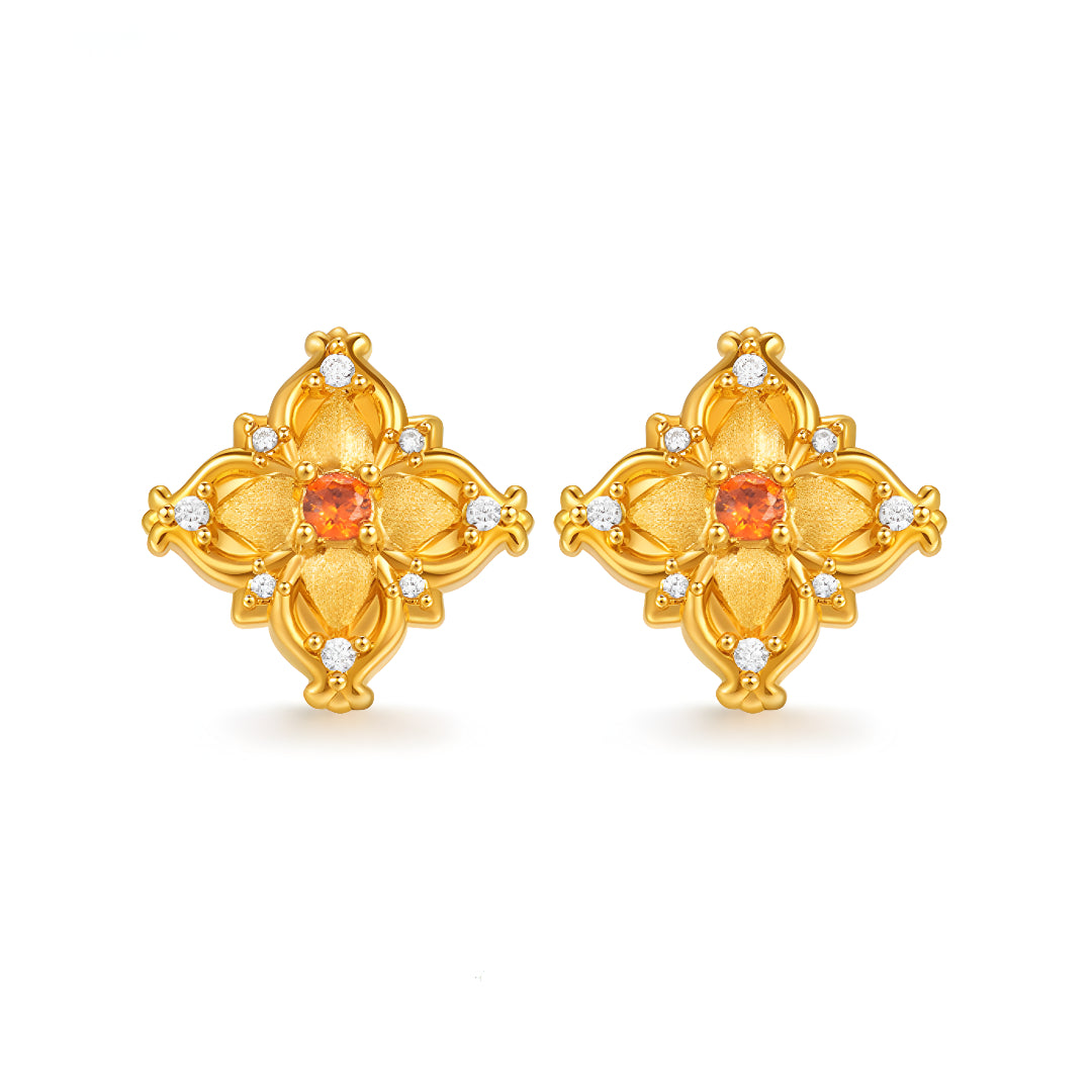 24K Pure Gold Flower 5D Retro Style Stud Earrings - Gypsophila Co.
