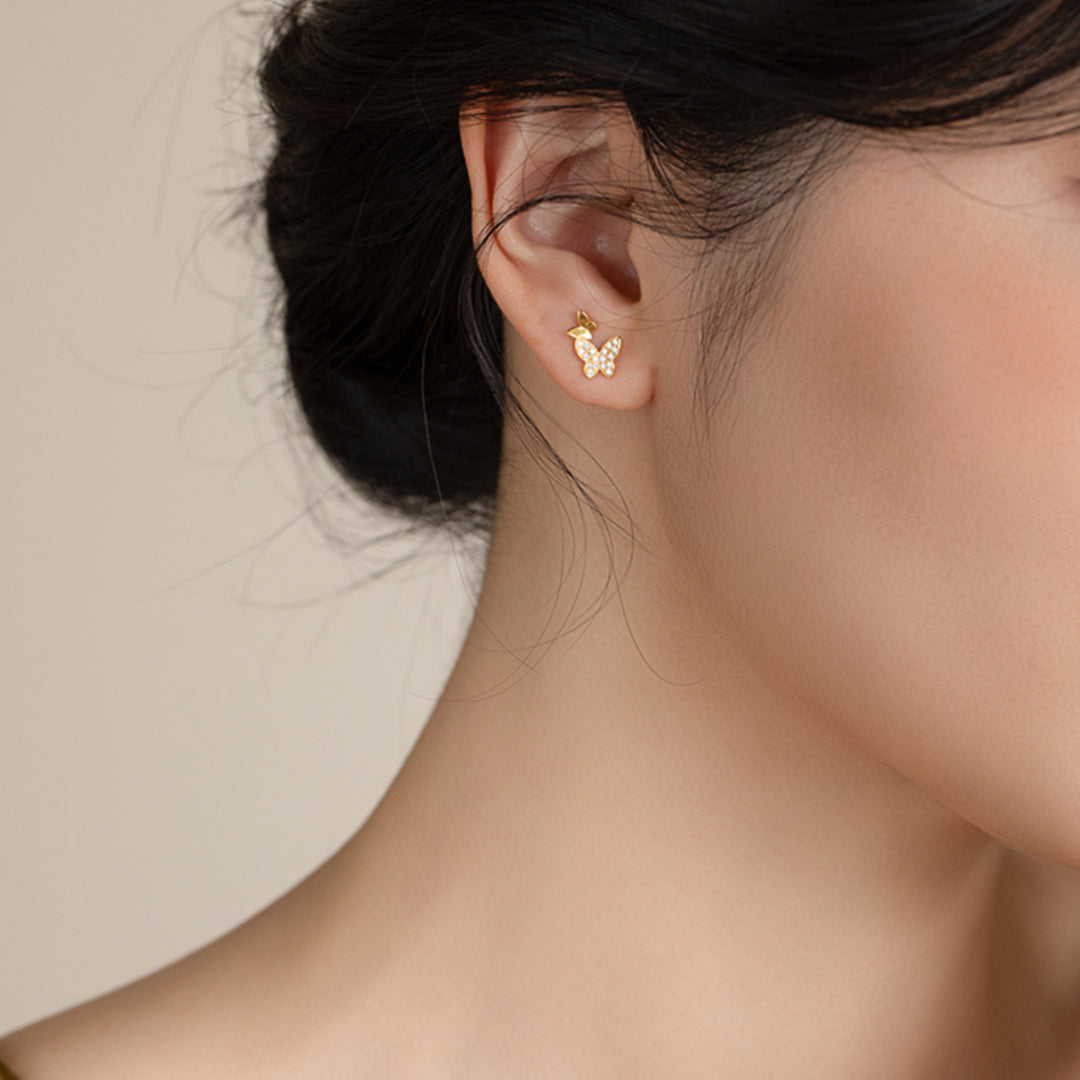 18k Double Butterfly Pure Gold Stud Earrings - Gypsophila Co.