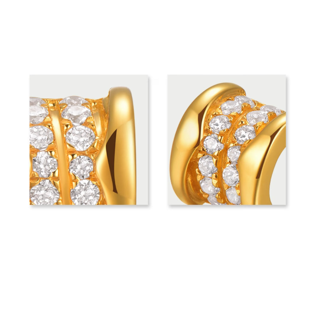 18K Real Gold Fashionable Wave Pattern Geometric Inlaid Zircon Stud earrings - Gypsophila Co.