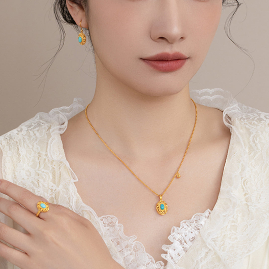 24K Gold Retro Rococo Style Turquoise Hoop Earrings - Gypsophila Co.