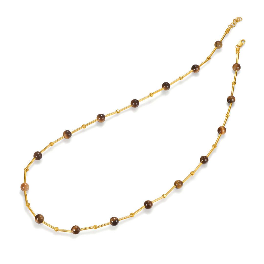 24K Pure Gold Maillard Beads Handmade Golden Tiger Eye Stone necklace - Gypsophila Co.