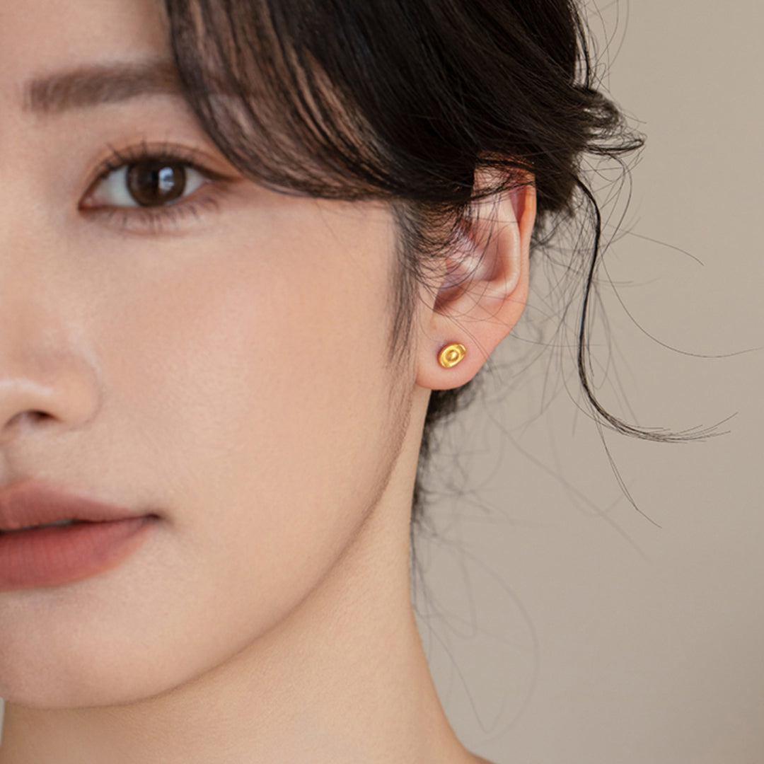 24k Pure Gold Yuanbao Lucky Stud Earrings