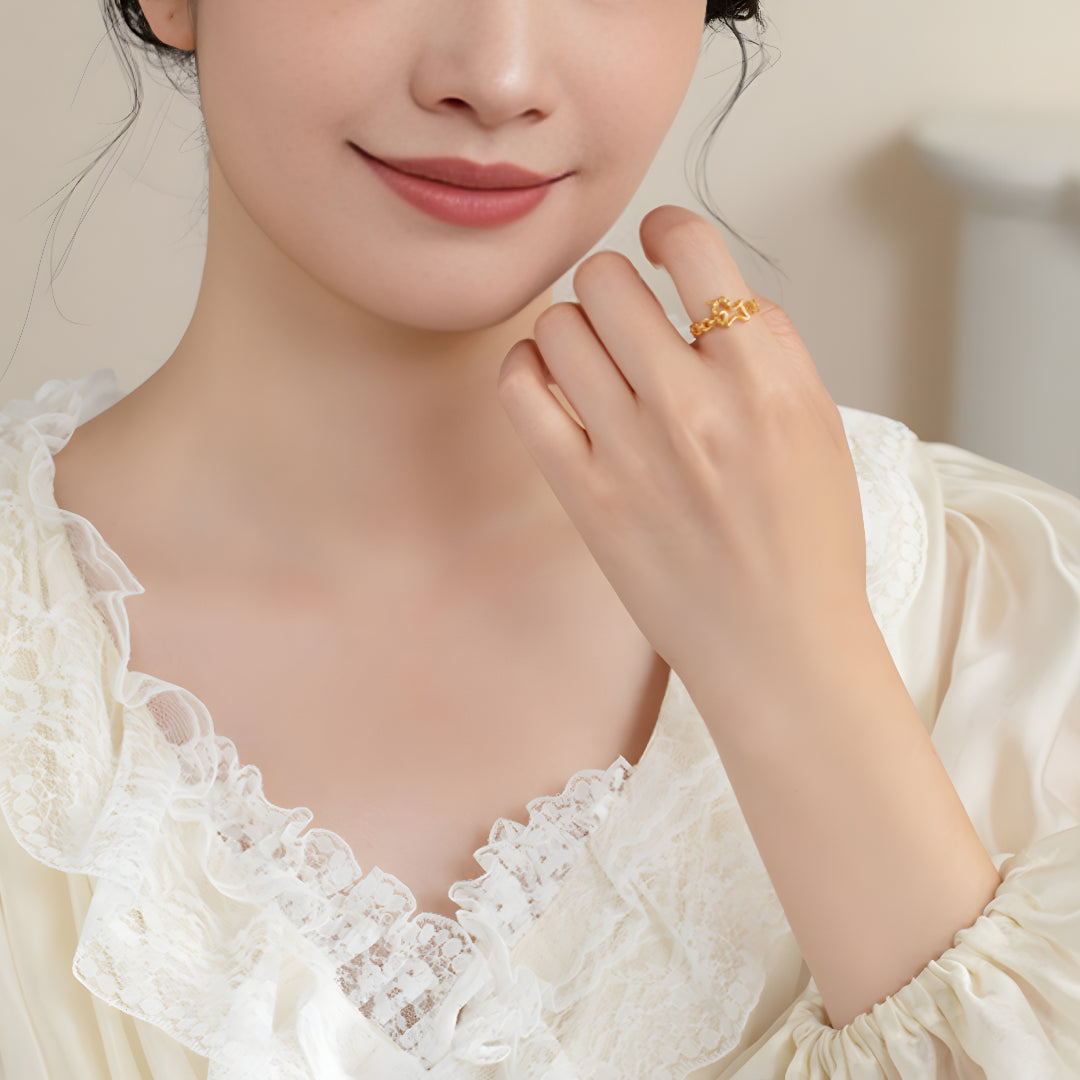 24K Pure Gold Unicorn 5D Playful Cute Chain Link Ring - Gypsophila Co.