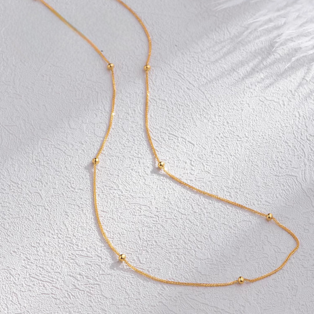 18K Real Gold Chopin Chain Clavicle Beads Necklace