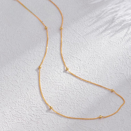 18K Real Gold Chopin Chain Clavicle Beads Necklace