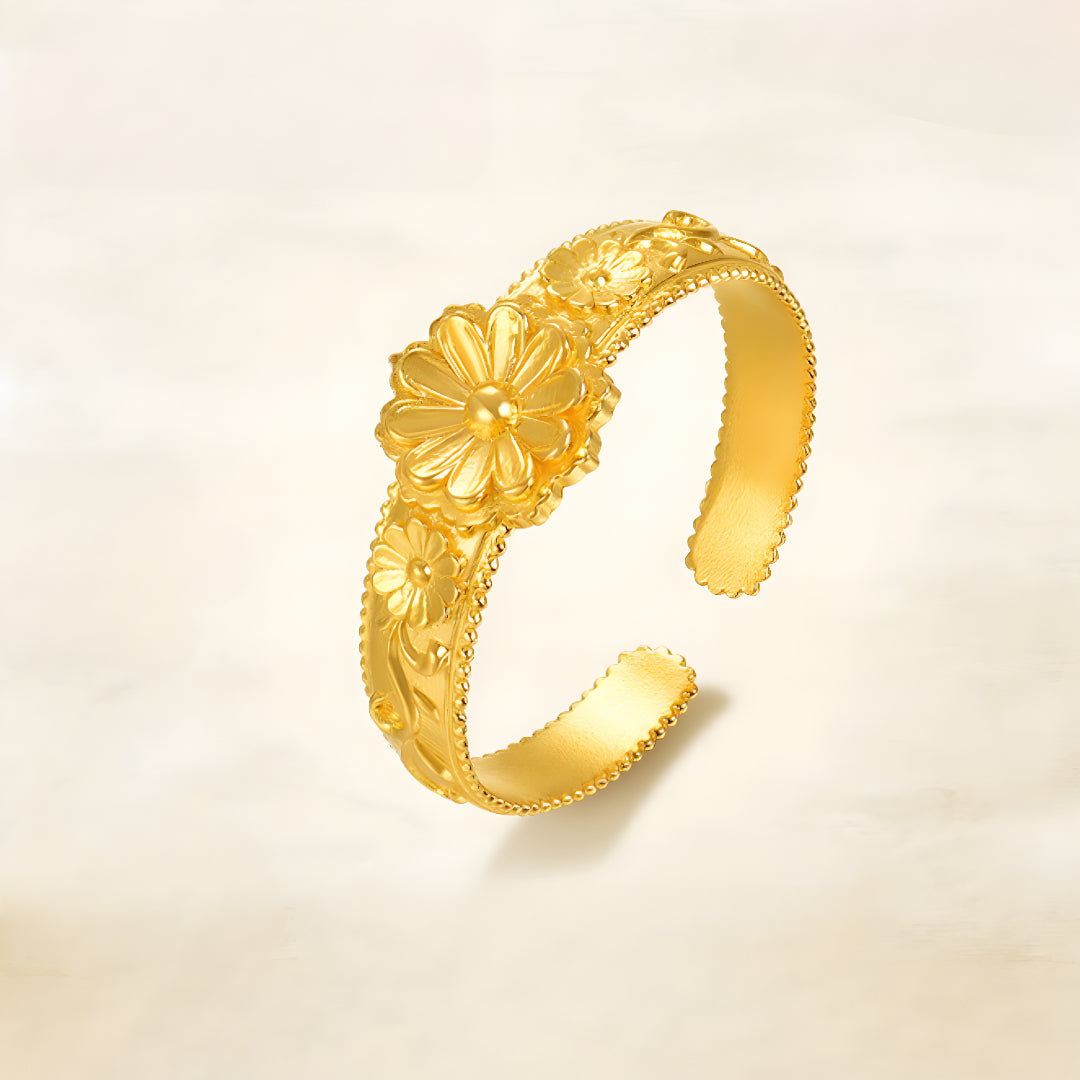 24k Gold Mulberry Flower Pattern Vintage Style Totem Ring - Gypsophila Co.