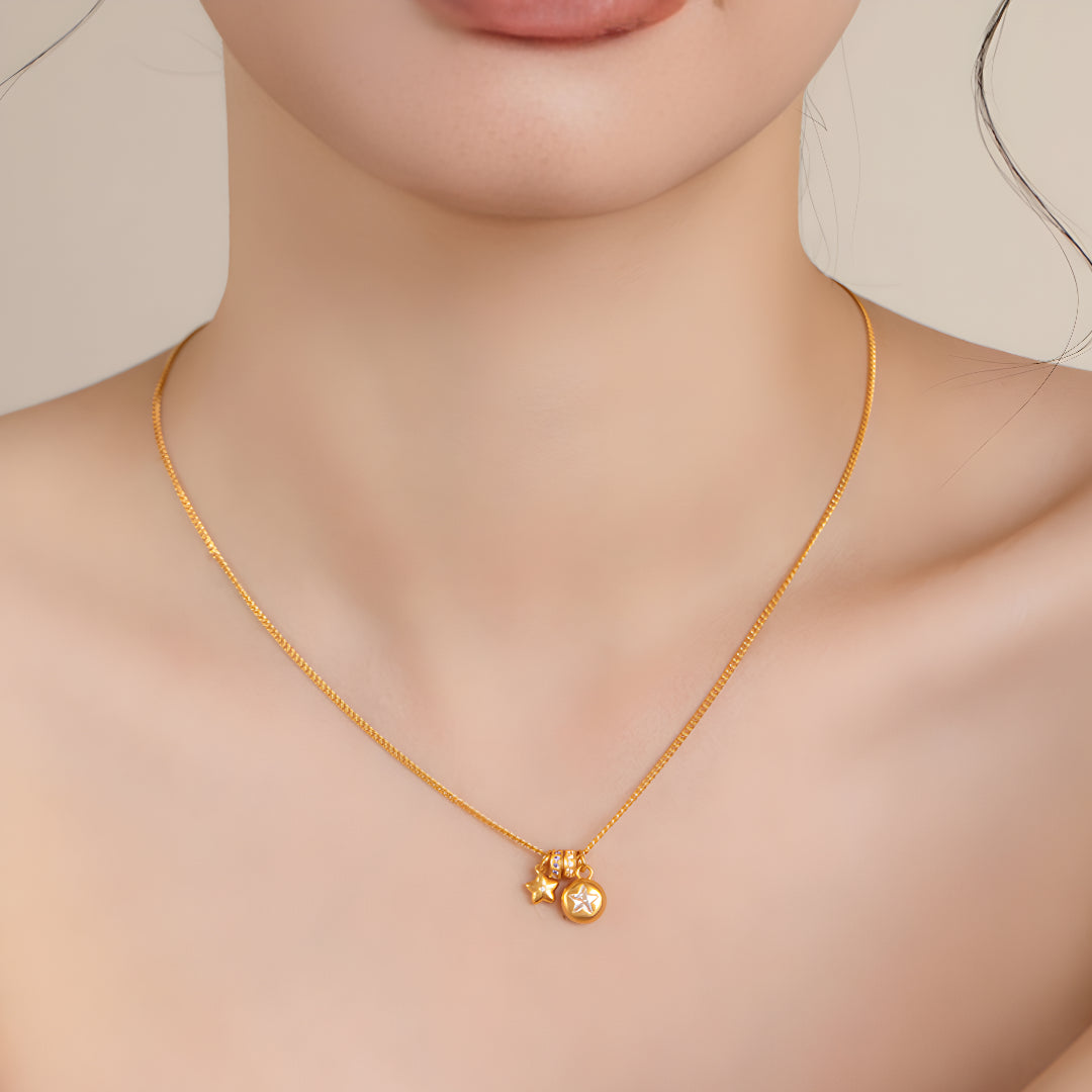 24K Pure Gold Star Charm Zircon Handmade  Pendant Necklace - Gypsophila Co.
