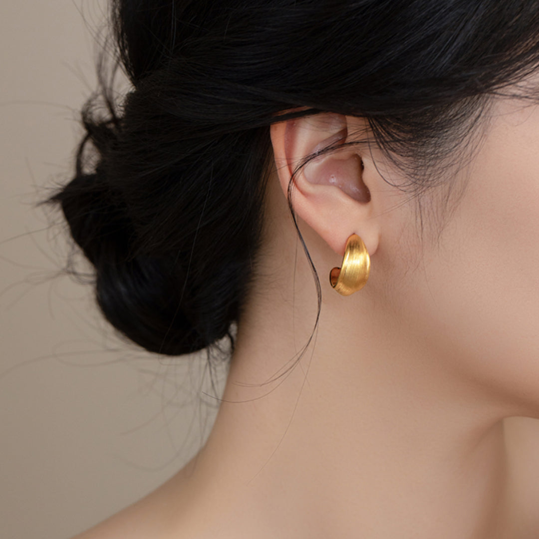 24K Real Gold 5D Gold Hoop Moon Shape Earrings