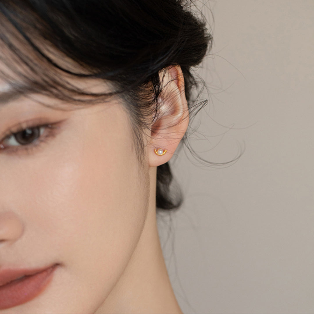 24K Real Gold Fresh water Pearl Shell Snail Stud Earrings