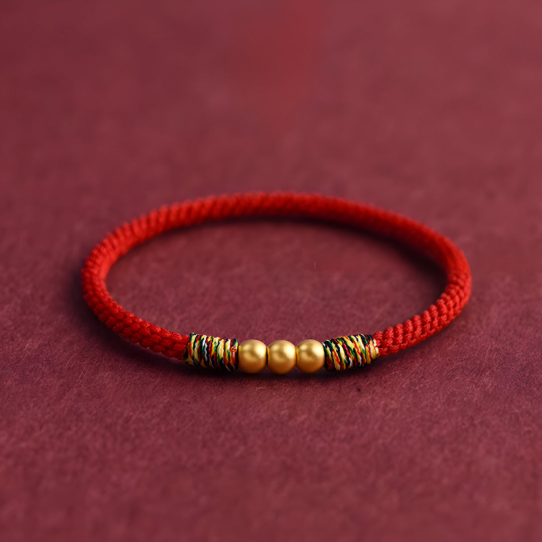 24k Solid 999 Gold Lucky Beads Red Rope Bracelet for Men and Women Blessing and Peace Braided Bracelet