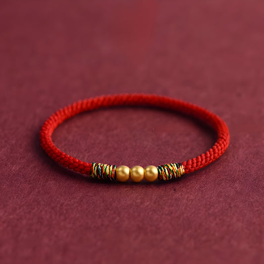 24k Solid 999 Gold Lucky Beads Red Rope Bracelet for Men and Women Blessing and Peace Braided Bracelet
