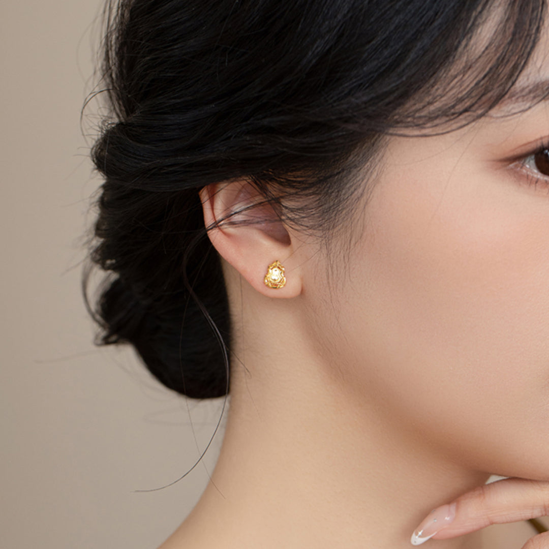 24K 5G Gold Sparkling Geometric Lucky Gourd Stud Earrings - Gypsophila Co.
