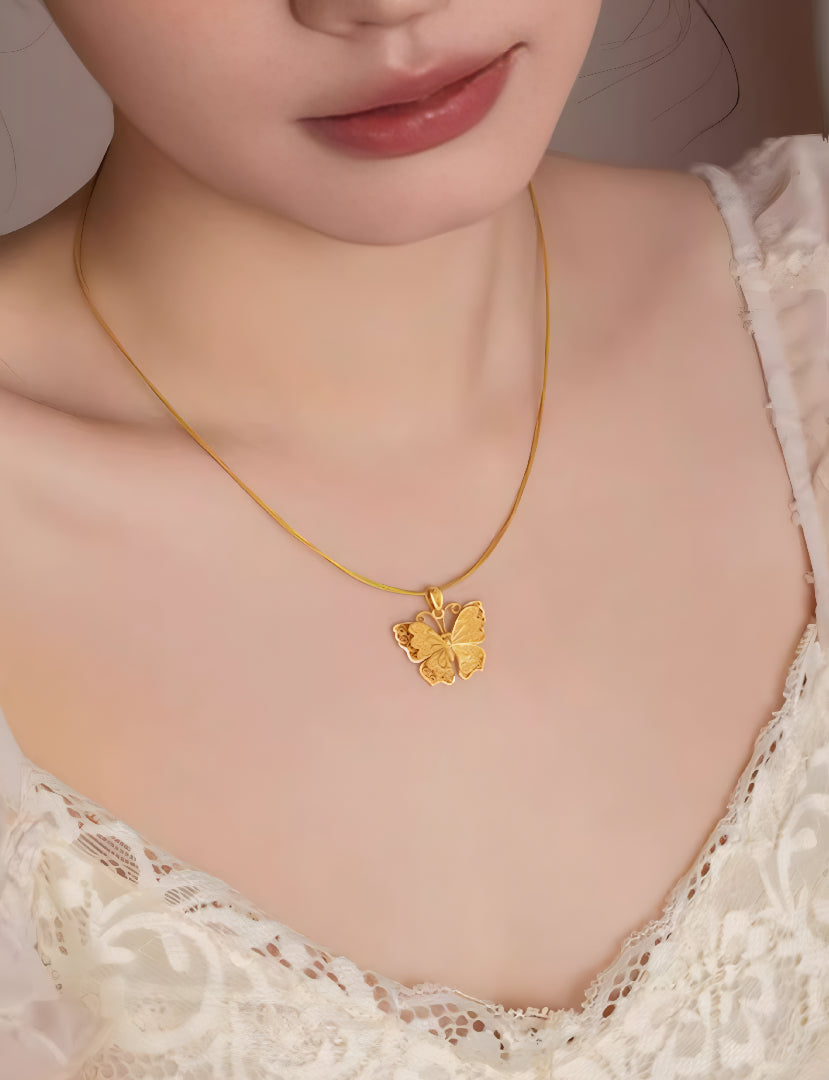 24K Gold 999 Pure Gold Filigree Butterfly Pendant - Gypsophila Co.